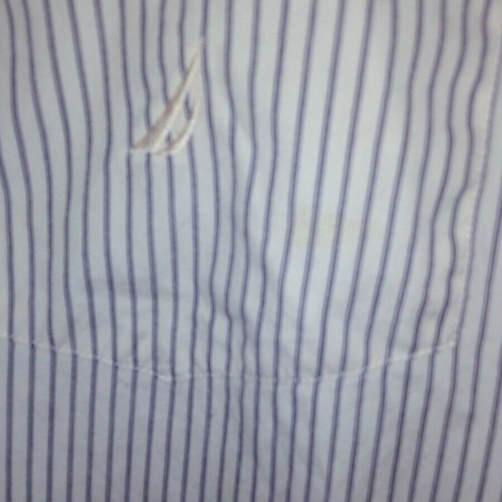 NAUTICA Striped Button Down Shirt White Navy - Picture 4 of 5
